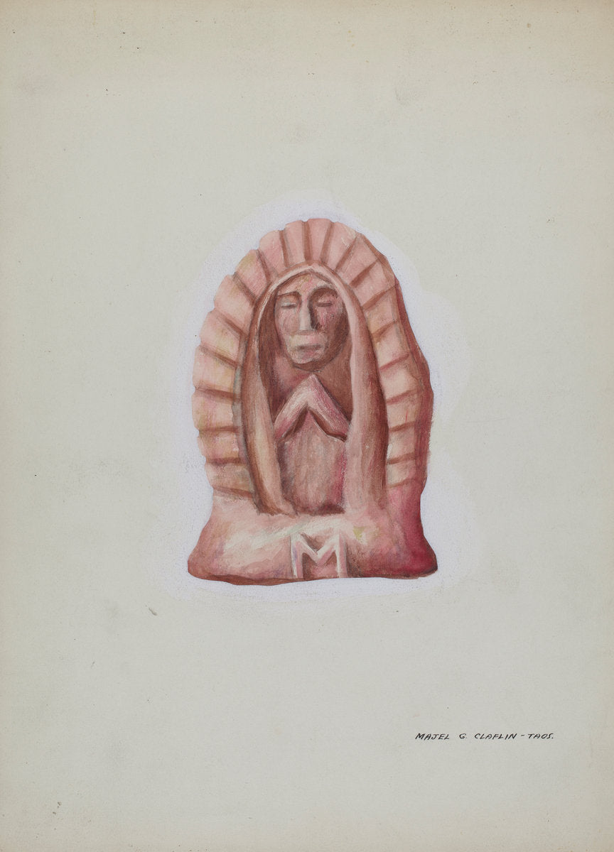 Small Statue of Guadalupe Cut in Stone by Majel G. Claflin (American, active c. 1935), 16X12"(A3)Poster Print