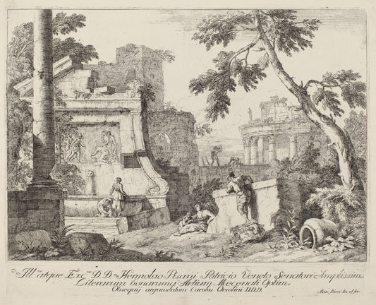 Landscape with Ruins by Marco Ricci (Italian, 1676 - 1729), 16X12"(A3)Poster Print