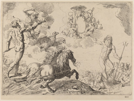Jupiter, Neptune and Pluto by Simone Cantarini (Italian, 1612 - 1648), 16X12"(A3)Poster Print