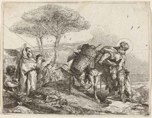 The Madonna and Child at Left, with a File of Angels by Giovanni Domenico Tiepolo (Italian, 1727 - 1804), 16X12"(A3)Poster Print