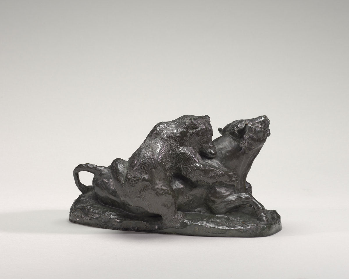 Bull Brought Down by a Bear by Antoine-Louis Barye (French, 1795 - 1875), 16X12"(A3)Poster Print