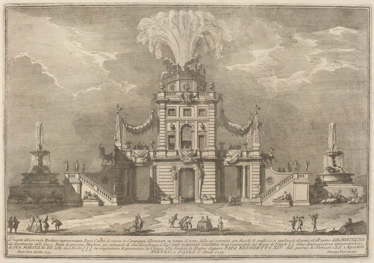 A Royal Hunt Casino in the Countryside, for the "Chinea" Festival by Giuseppe Vasi after Paolo Posi (architect) (Italian, 1710 - 1782), 16X12"(A3)Poster Print
