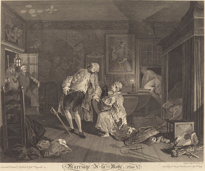 Marriage a la Mode: pl.5 by Simon Francois Ravenet I after William Hogarth (French, 1706 - 1774), 16X12