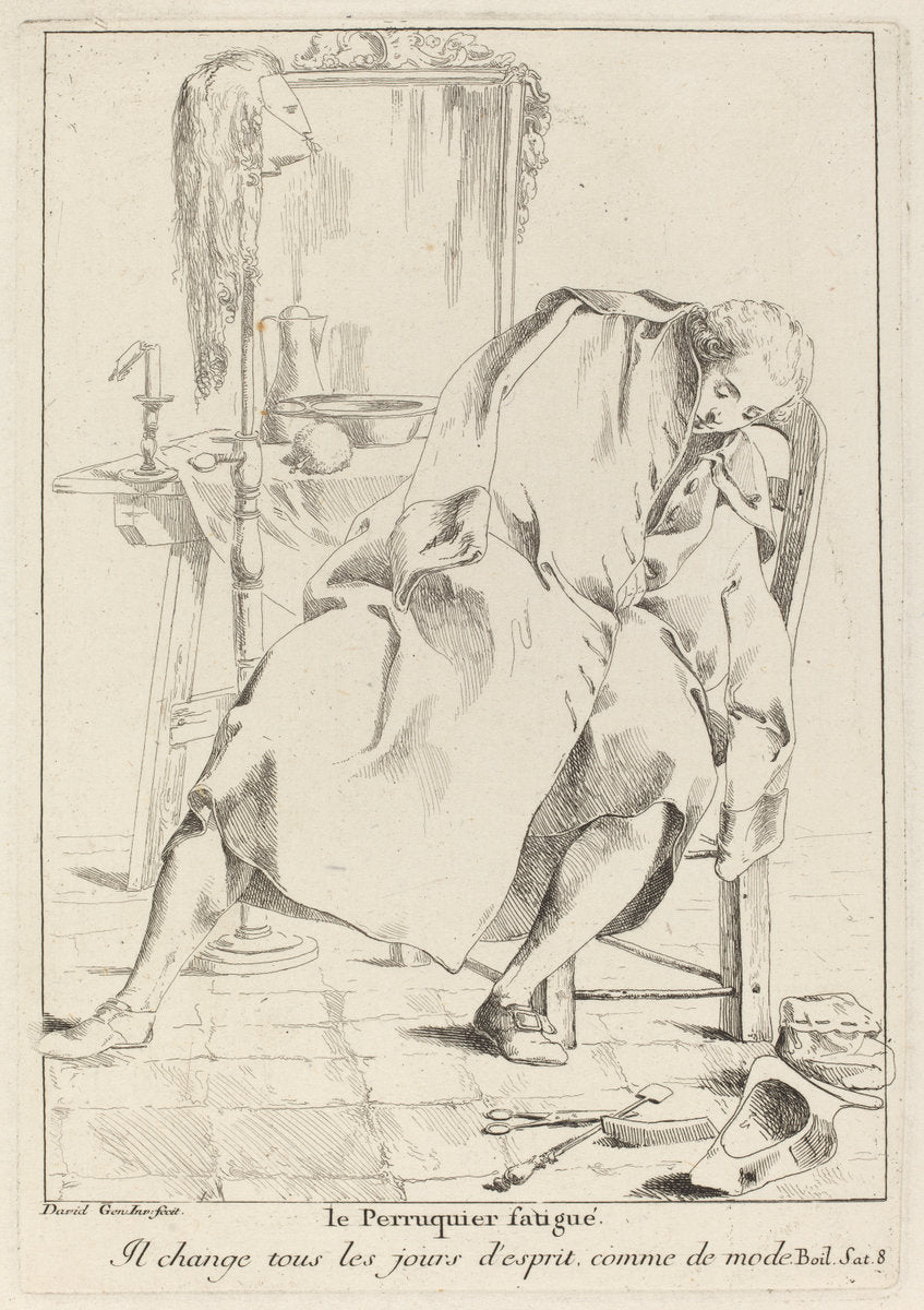 Le Perruquier fatigué (The Tired Wig-maker) by Giovanni David (Italian, 1743 - 1790), 16X12"(A3)Poster Print