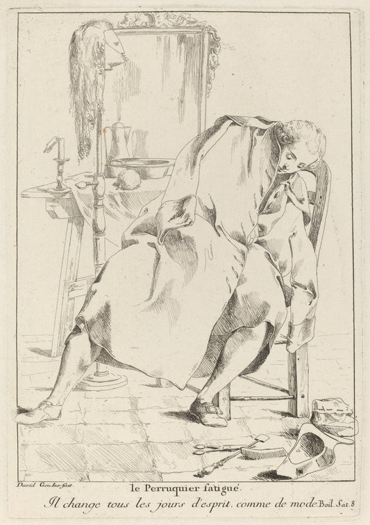 Le Perruquier fatigué (The Tired Wig-maker) by Giovanni David (Italian, 1743 - 1790), 16X12"(A3)Poster Print
