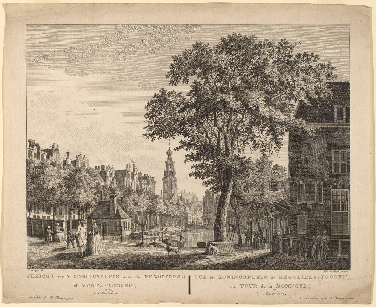 Gezicht van't Koningsplein naar de Reguliers of Munts-Tooren, Te Amsterdam by Paulus van Liender after Jan de Beyer (Dutch, 1731 - 1797), 16X12"(A3)Poster Print