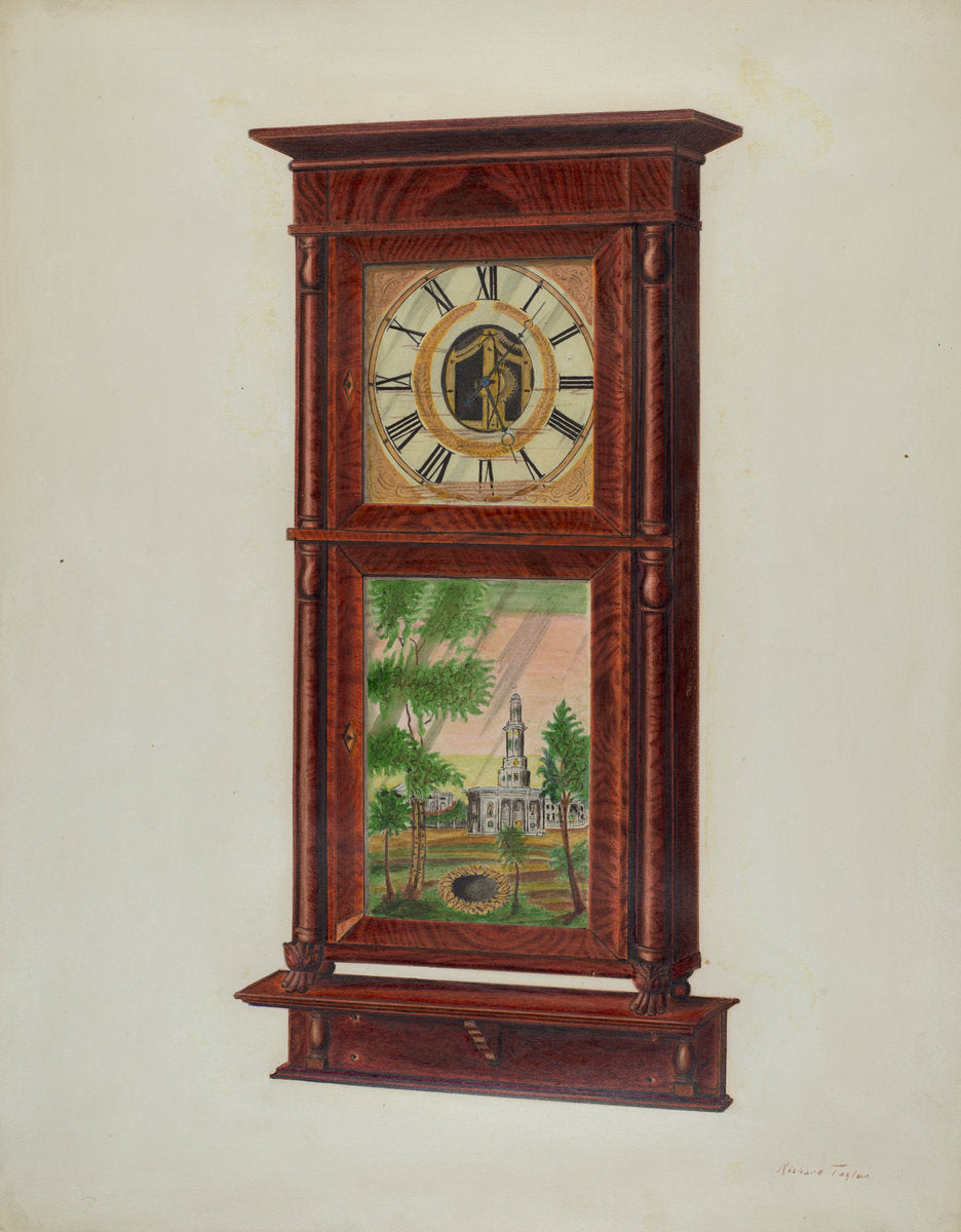 Wall Clock with Mantel by Richard Taylor (American, active c. 1935), 16X12"(A3)Poster Print