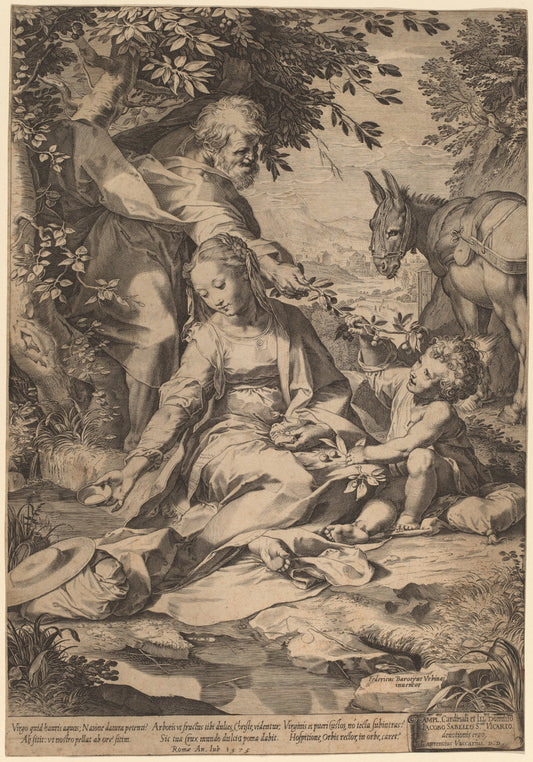 The Rest on the Return from Egypt by Cornelis Cort after Federico Barocci (Netherlandish, 1533 - 1578), 16X12"(A3)Poster Print