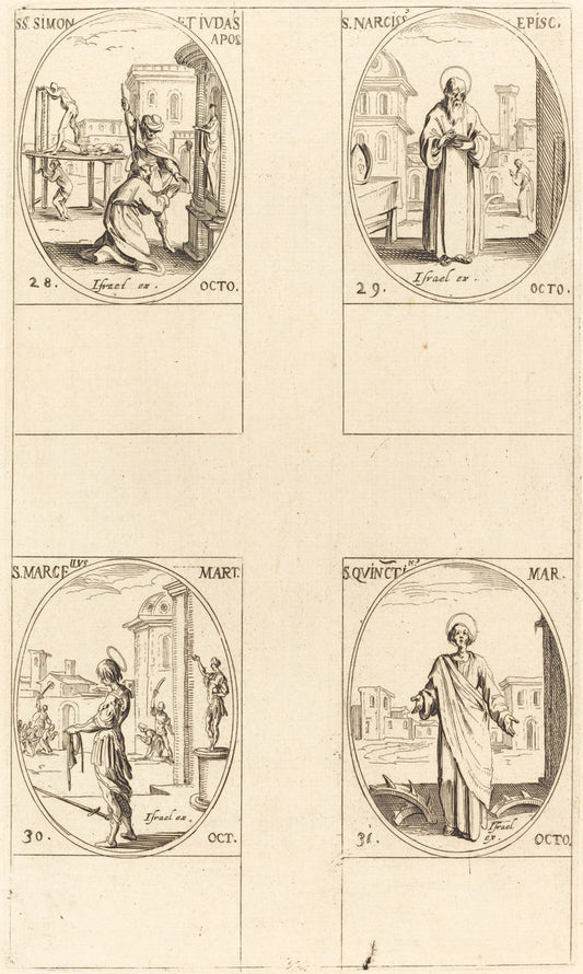 Sts. Simon and Jude, Apostles;  St. Narcissus; St. Marcellus; St. Quintin by Jacques Callot (French, 1592 - 1635), 16X12"(A3)Poster Print