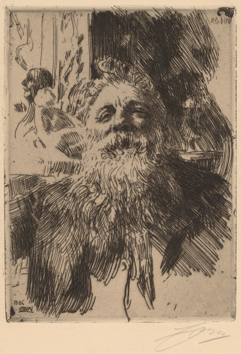 Auguste Rodin by Anders Zorn (Swedish, 1860 - 1920), 16X12"(A3)Poster Print