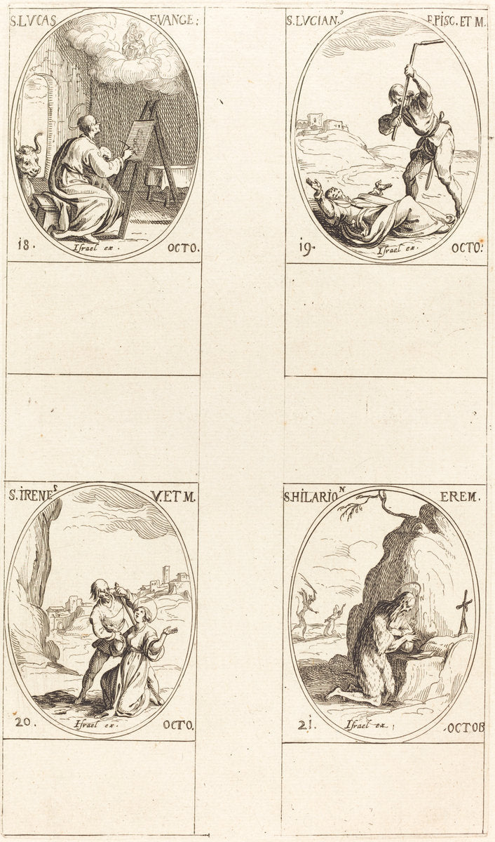 St. Luke; St. Lucian; St. Irene; St. Hilarion by Jacques Callot (French, 1592 - 1635), 16X12"(A3)Poster Print