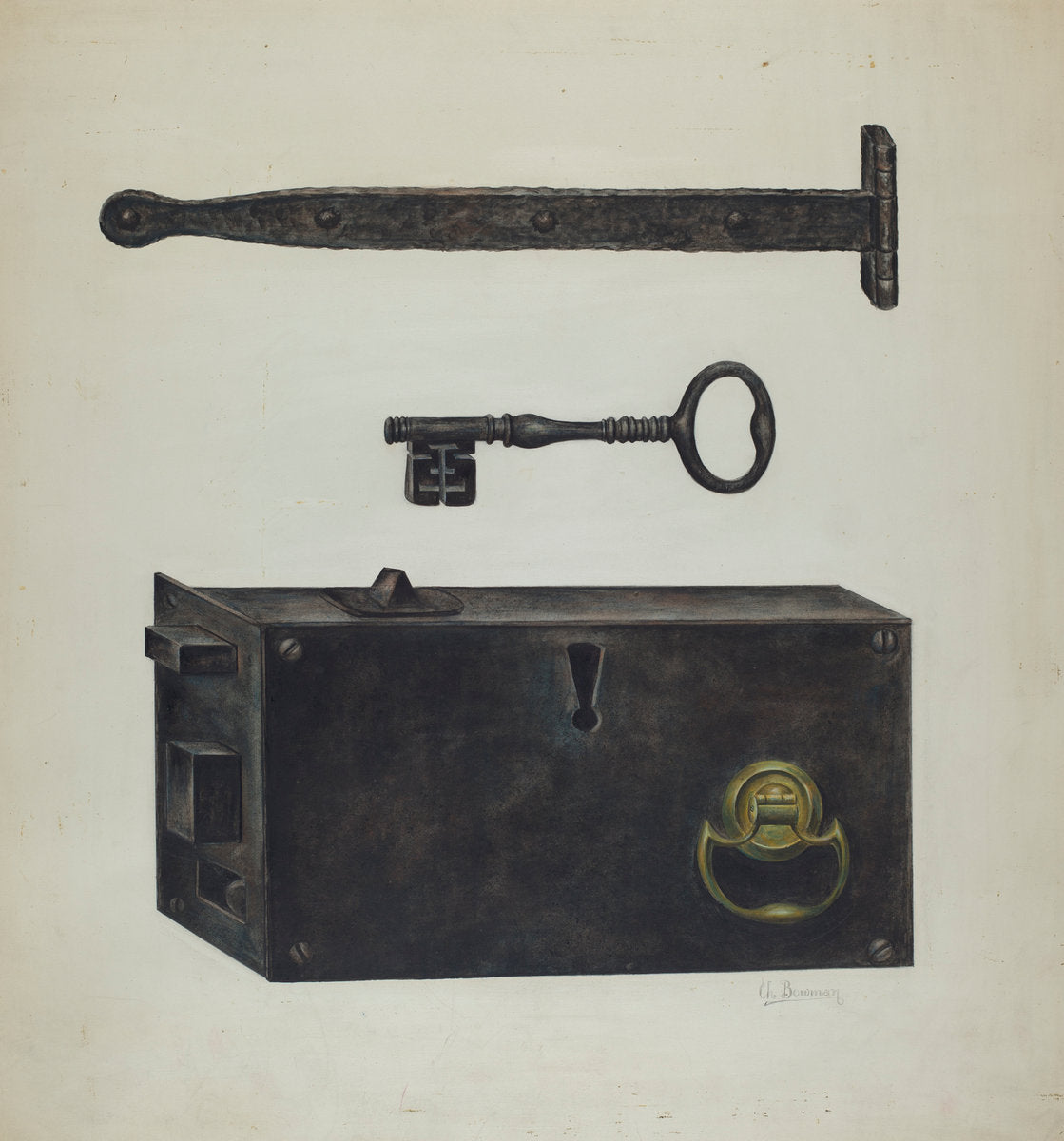 Lock, Key, Hinge by Charles Bowman (American, active c. 1935), 16X12"(A3)Poster Print