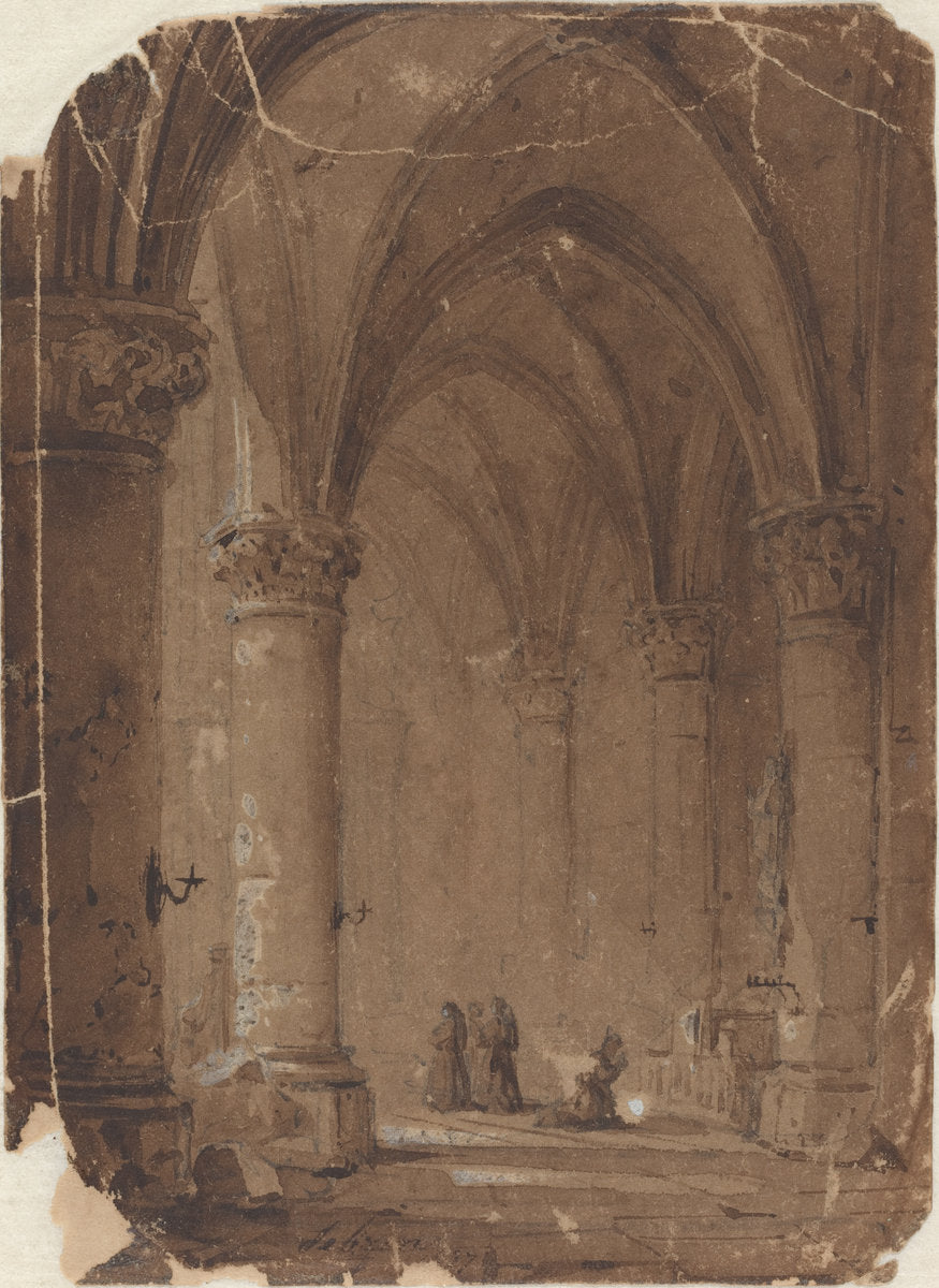 Monks in a Cathedral by Jean-Baptiste-Pierre Le Brun (French, 1748 - 1813), 16X12"(A3)Poster Print