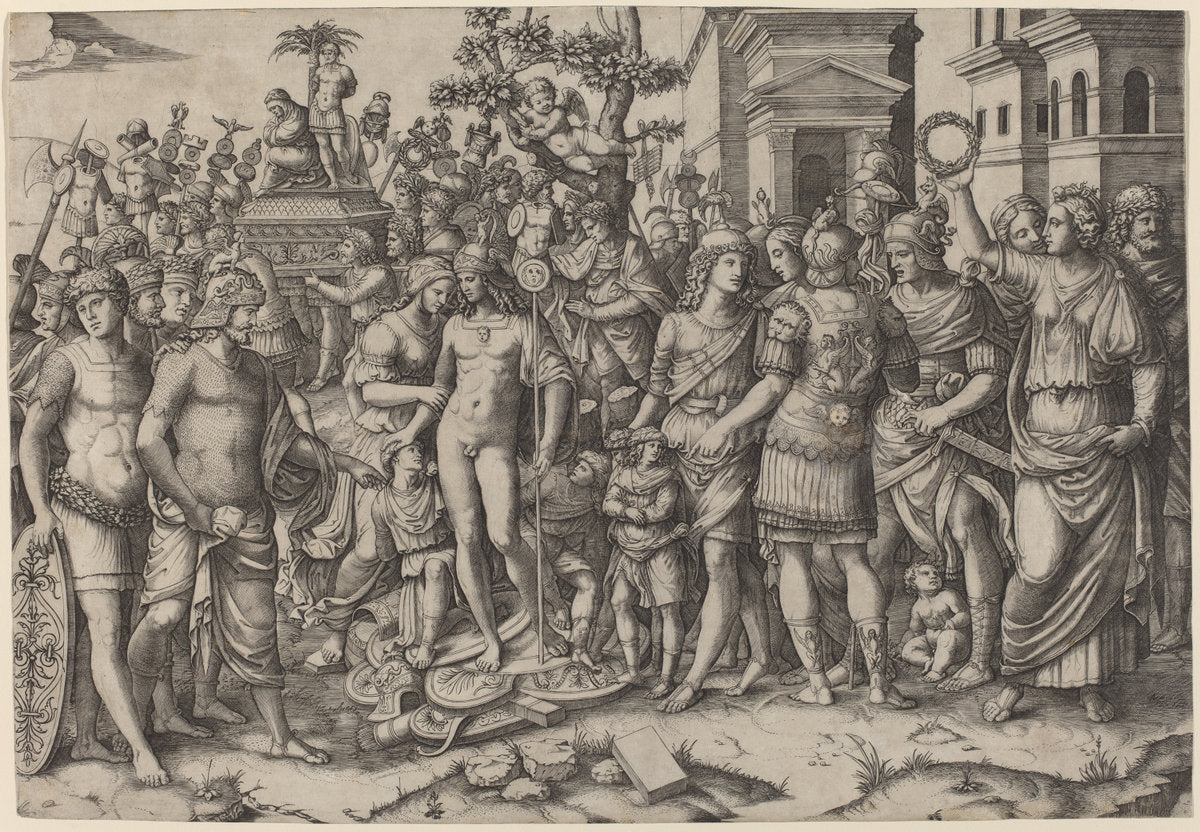 Triumph by Marcantonio Raimondi possibly after Andrea Mantegna (Italian, c. 1480 - c. 1534), 16X12"(A3)Poster Print