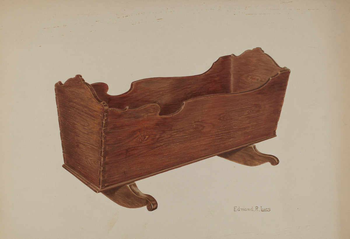 Wooden Cradle by Edmond Lorts (American, active c. 1935), 16X12"(A3)Poster Print