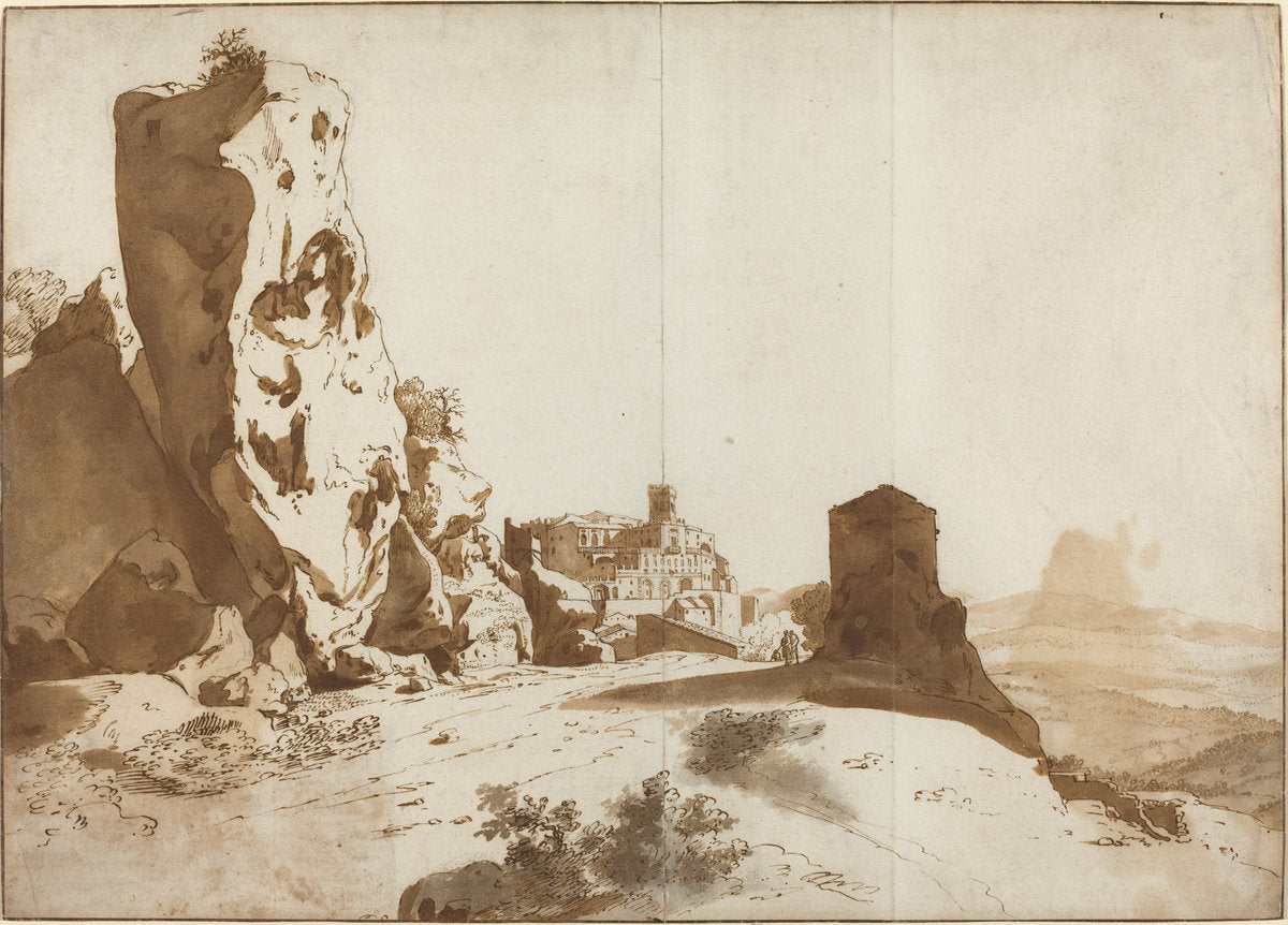 The Fantastic Rocks and Castle at Bomarzo [recto] by Bartholomeus Breenbergh (Dutch, probably 1599 - 1657), 16X12"(A3)Poster Print