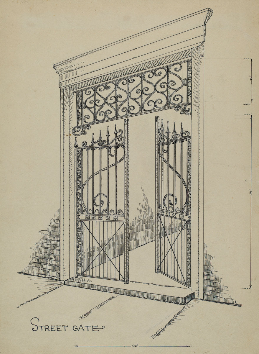 Wrought and Cast Iron Gate by Al Curry (American, active c. 1935), 16X12"(A3)Poster Print