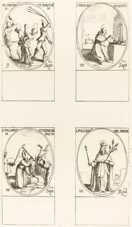 Sts. Gorgonius & Dorothy; St. Nicholas of Tolentino; St. Polianus & Nemesian; St. Pul by Jacques Callot (French, 1592 - 1635), 16X12"(A3)Poster Print
