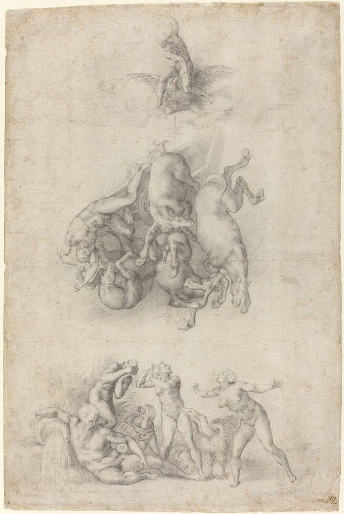 The Fall of Phaethon by Agnolo Bronzino or Giulio Clovio after Michelangelo (Florentine, 1503 - 1572), 16X12