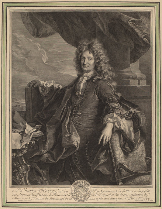 Charles-Rene d'Hozier by Gerard Edelinck after Hyacinthe Rigaud (Flemish, 1640 - 1707), 16X12"(A3)Poster Print