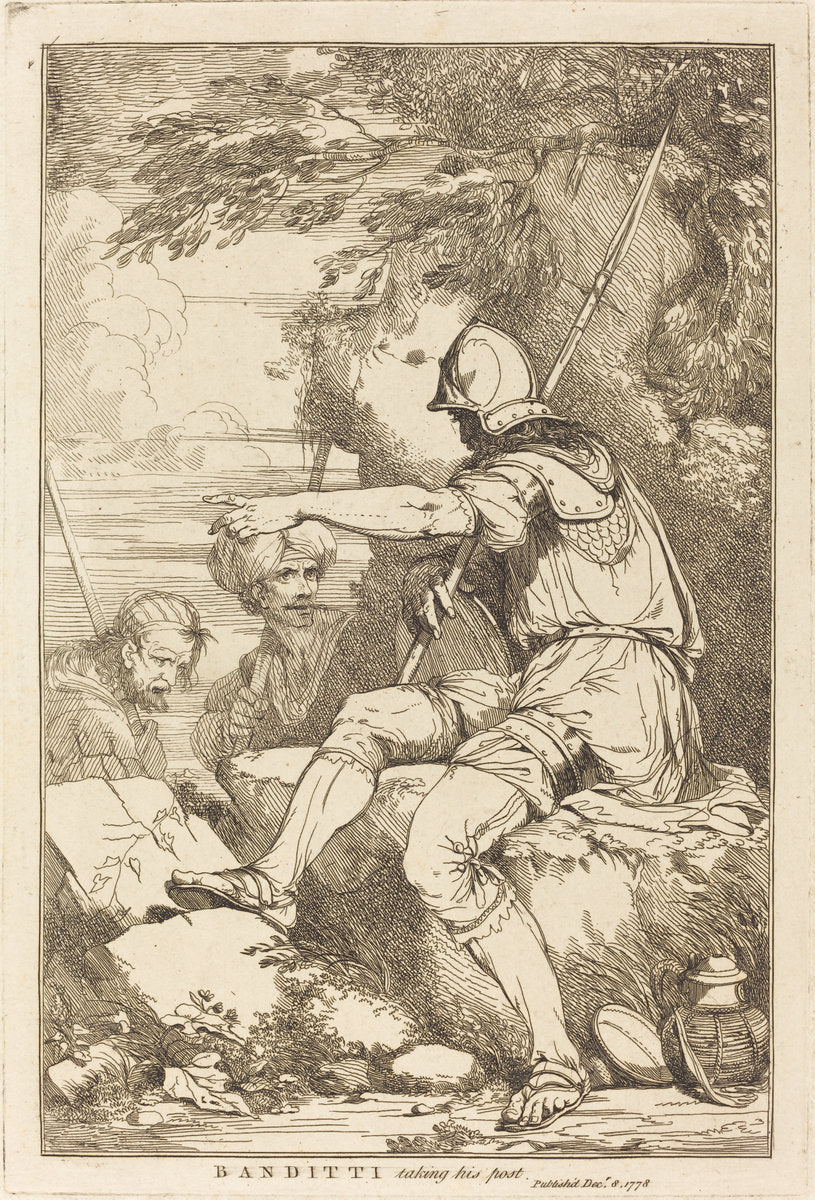 Banditti Taking His Post by John Hamilton Mortimer (British, 1740 - 1779), 16X12"(A3)Poster Print