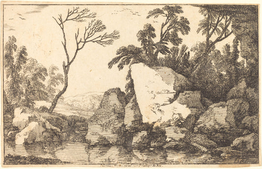 A Rocky Pond by Laurent de La Hyre (French, 1606 - 1656), 16X12"(A3)Poster Print
