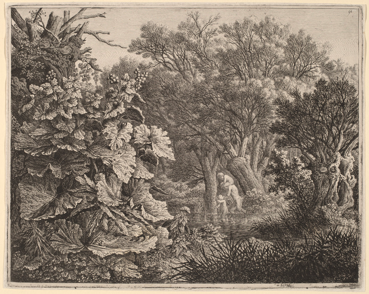 Landscape with Large Leaves and Three Satyrs by Carl Wilhelm Kolbe (German, 1759 - 1835), 16X12"(A3)Poster Print
