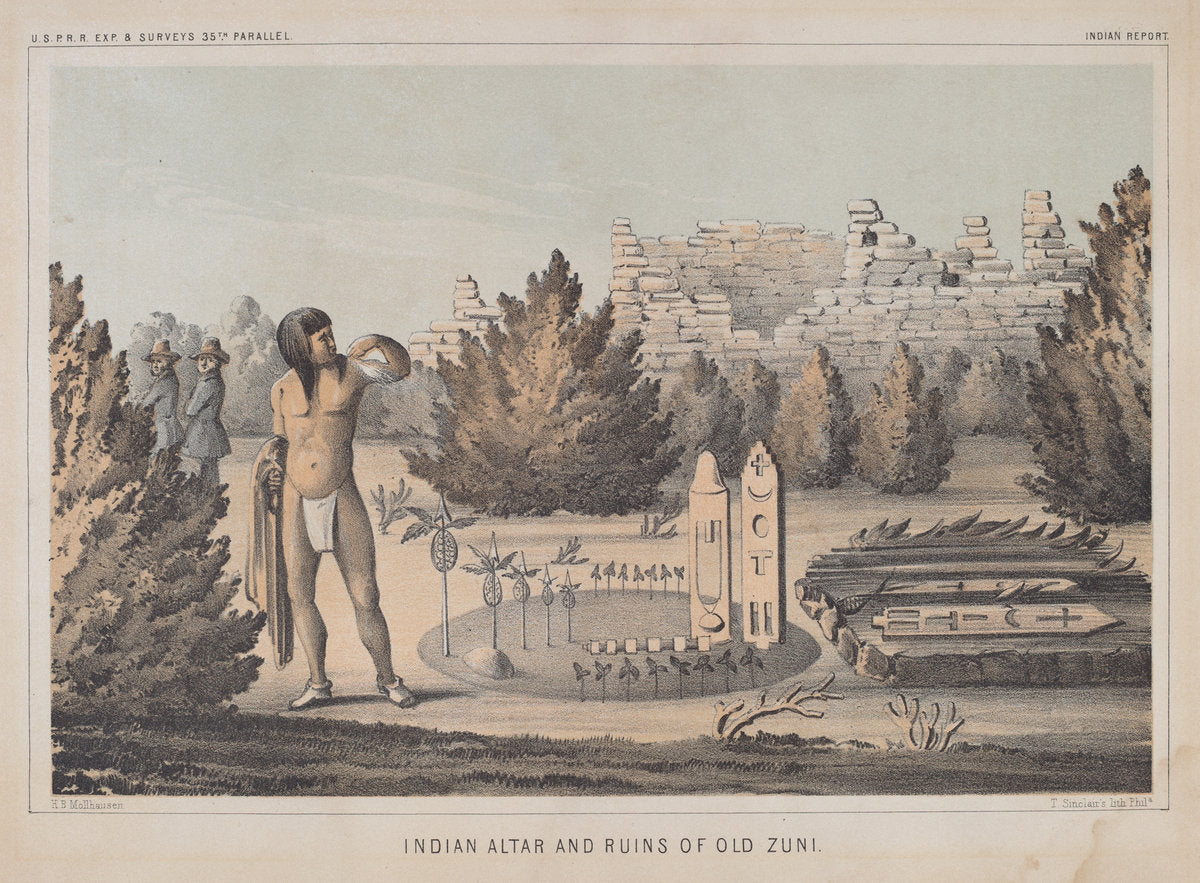 Indian Altar by Heinrich Baldwin Mollhausen (German, 1825 - 1905), 16X12"(A3)Poster Print