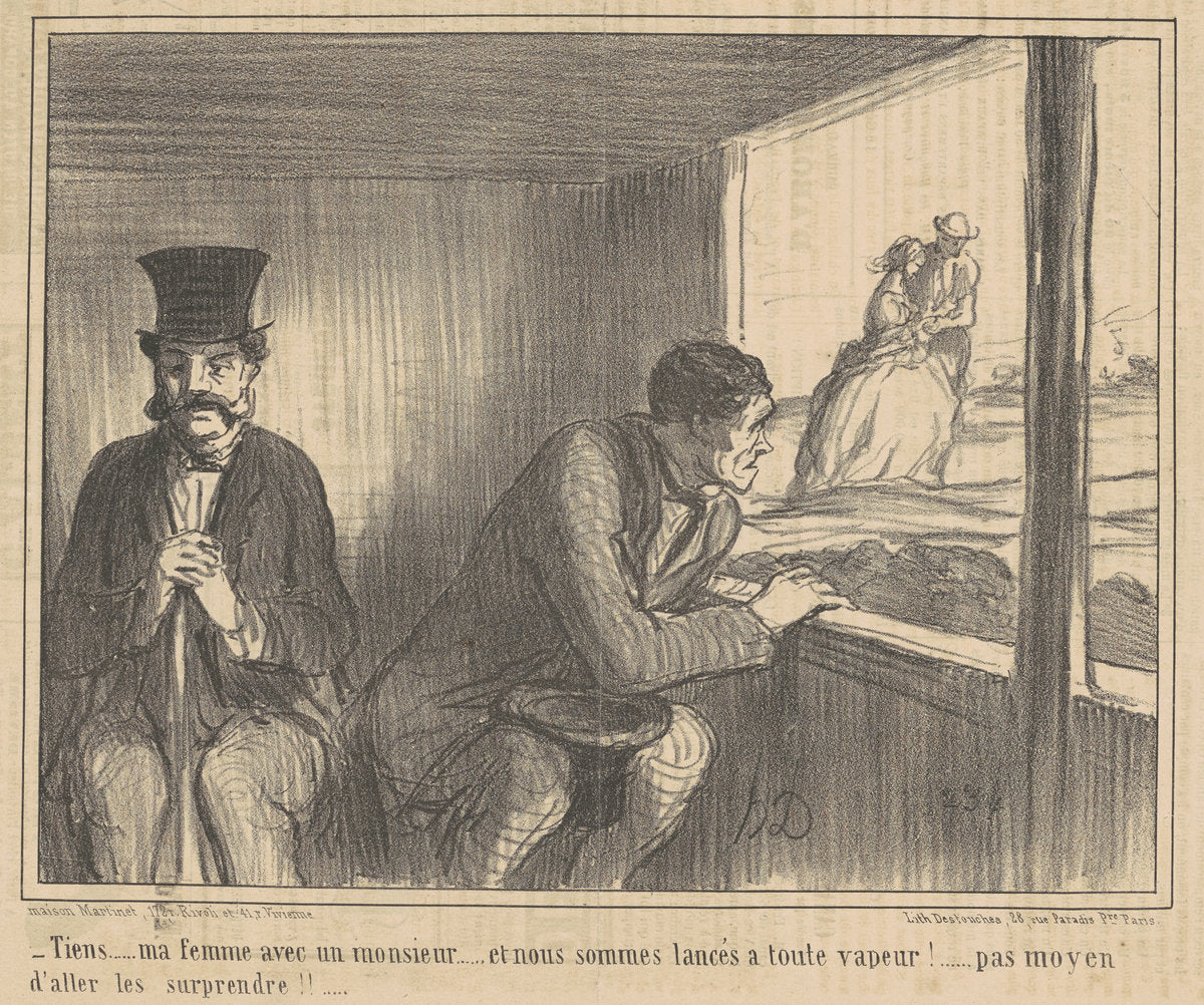 Tiens ... ma femme avec un monsieur ... by Honoré Daumier (French, 1808 - 1879), 16X12"(A3)Poster Print