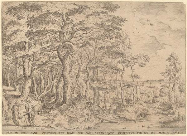 Landscape with the Temptation of Christ by Hieronymus Cock after Pieter Bruegel the Elder (Flemish, c. 1510 - 1570), 16X12"(A3)Poster Print