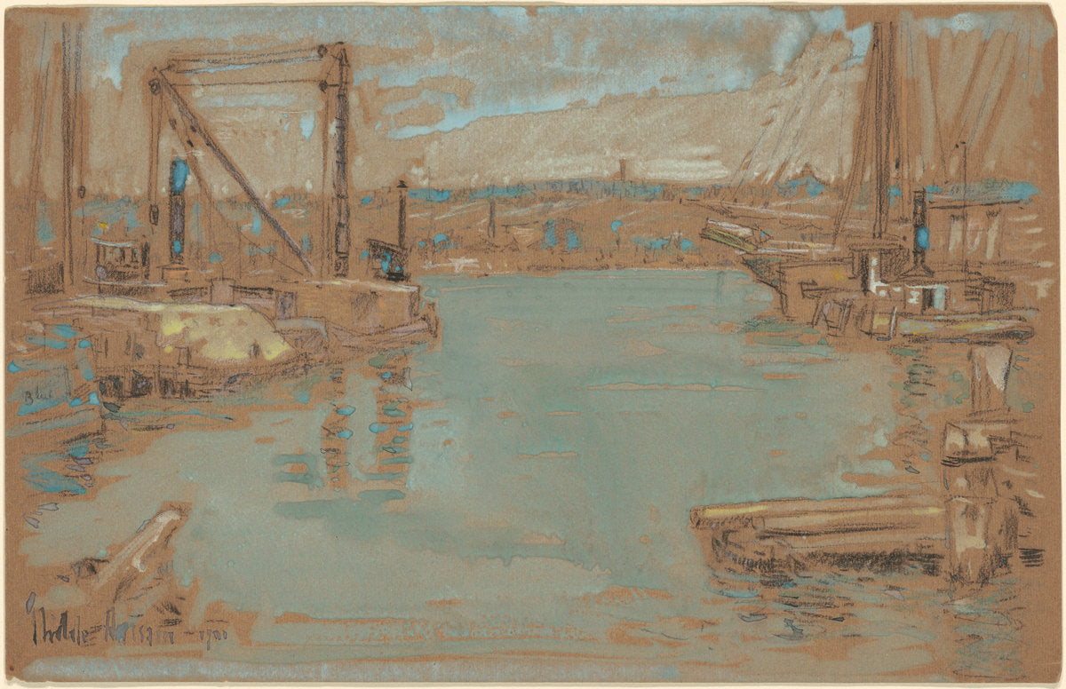 North River Dock, New York by Childe Hassam (American, 1859 - 1935), 16X12"(A3)Poster Print