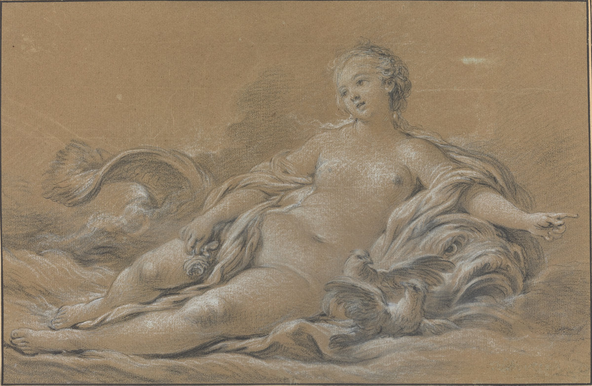 Venus Reclining on a Dolphin by François Boucher (French, 1703 - 1770), 16X12"(A3)Poster Print