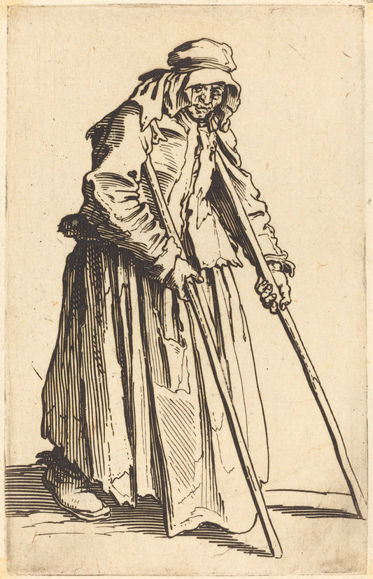 Beggar Woman with Crutches by Jacques Callot (French, 1592 - 1635), 16X12"(A3)Poster Print