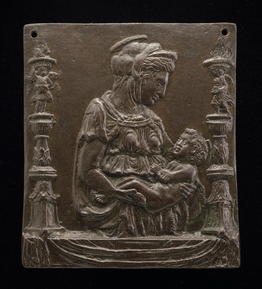 bronze by Follower of Donatello (Madonna and Child between Two Candelabra), 16X12"(A3)Poster Print