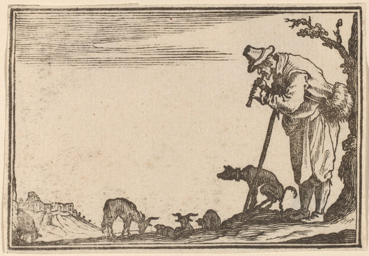 Shepherd Playing Flute by Edouard Eckman after Jacques Callot (Flemish, born c. 1600), 16X12"(A3)Poster Print