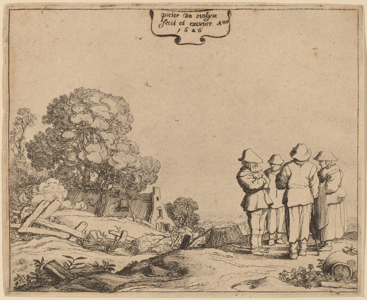 Three Peasants and a Woman by Pieter Molijn (Dutch, 1595 - 1661), 16X12"(A3)Poster Print