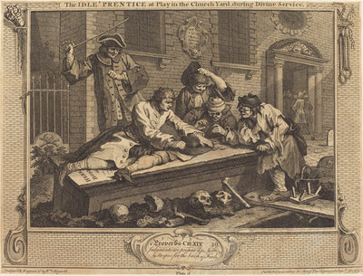 The Idle 'Prentice at Play in the Church Yard, during Divine Service by William Hogarth (English, 1697 - 1764), 16X12"(A3)Poster Print