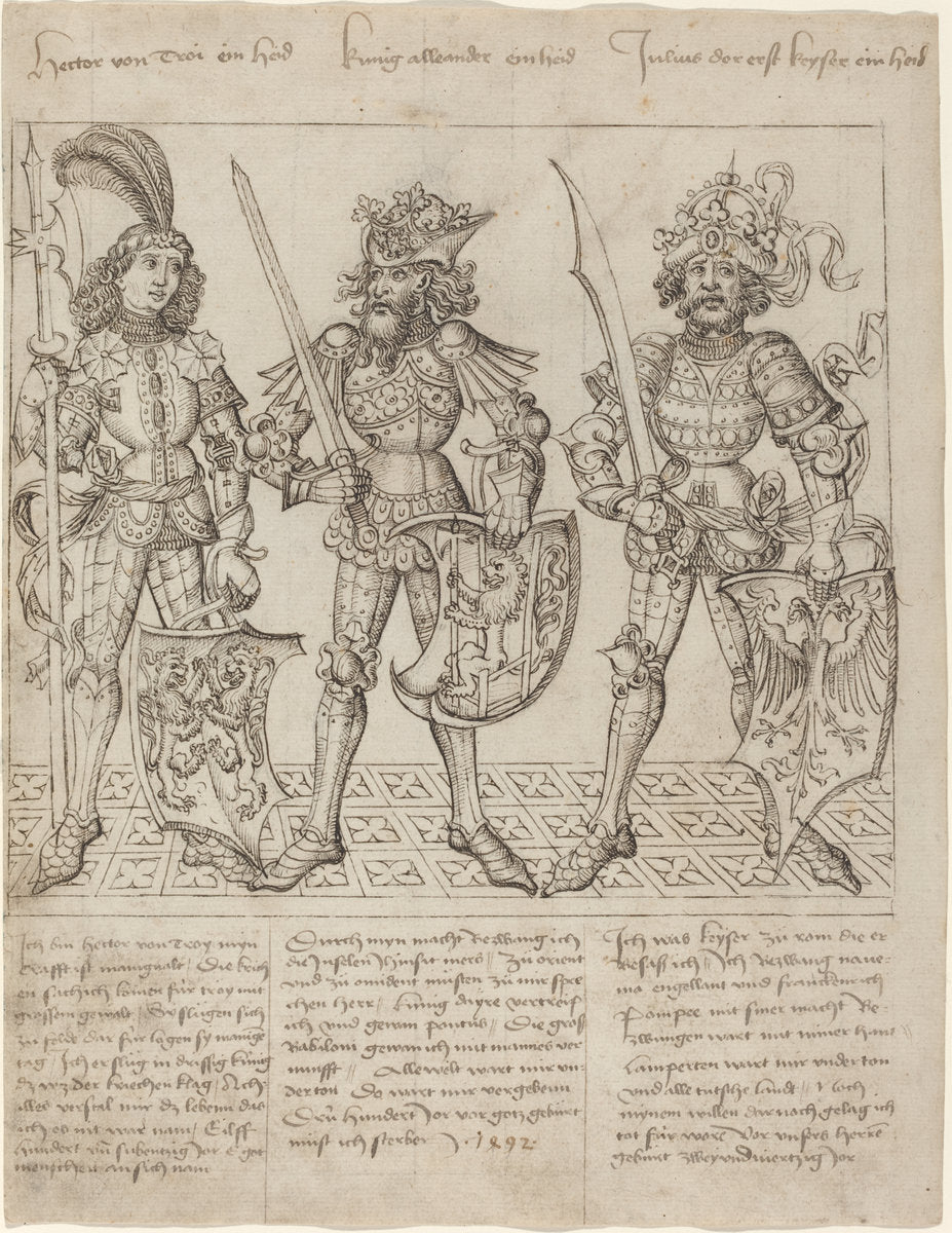 Hector of Troy, Alexander the Great and Julius Caesar by Primary Master of the Strassburg Chronicle (German, active 1480s and 1490s), 16X12"(A3)Poster Print