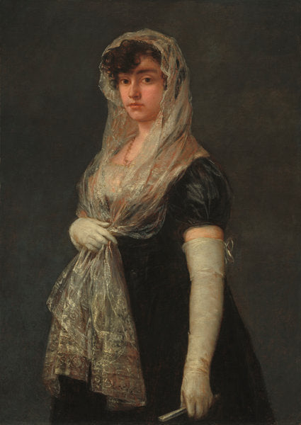 Young Lady Wearing a Mantilla and Basquina by Francisco de Goya (Spanish, 1746 - 1828), 16X12"(A3)Poster Print