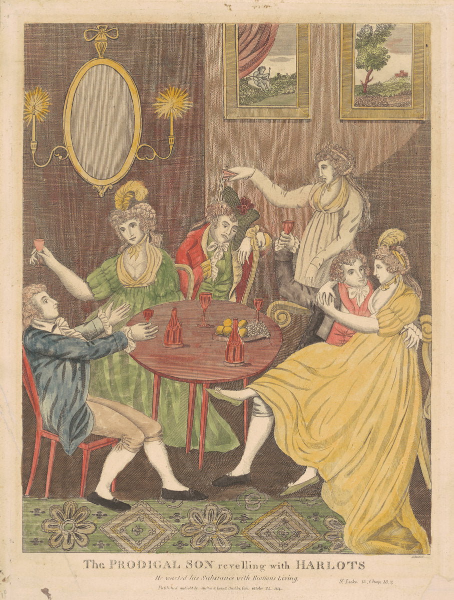 The Prodigal Son Revelling with Harlotsy by Amos Doolittle (American, 1754 - 1832), 16X12"(A3)Poster Print