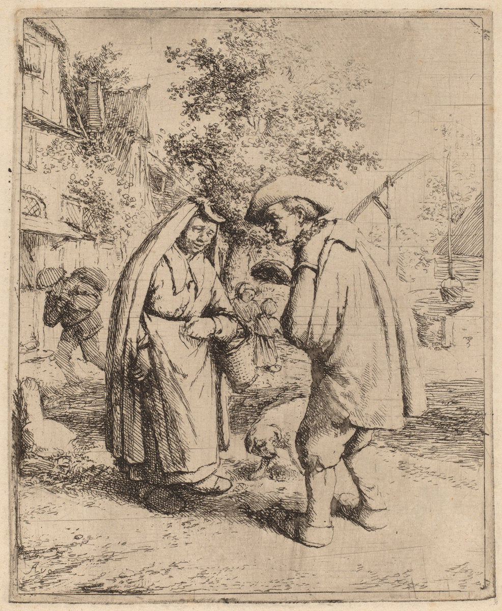 Man and Woman Talking by Adriaen van Ostade (Dutch, 1610 - 1685), 16X12"(A3)Poster Print