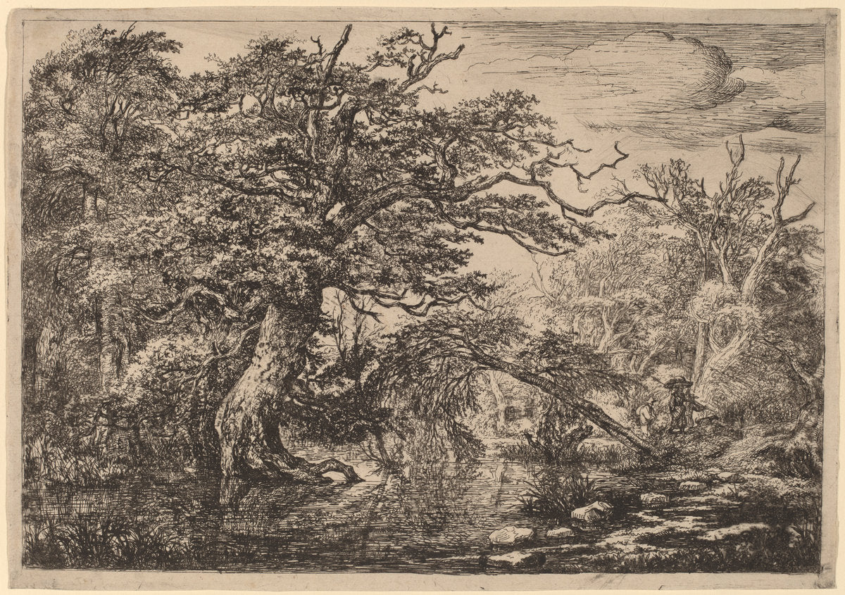 A Forest Marsh with Travelers on a Bank (The Travelers) by Jacob van Ruisdael (Dutch, c. 1628/1629 - 1682), 16X12"(A3)Poster Print