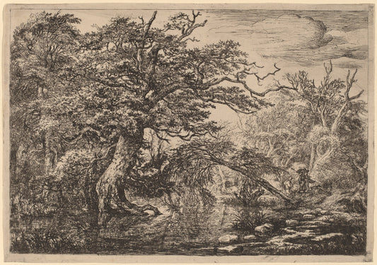 A Forest Marsh with Travelers on a Bank (The Travelers) by Jacob van Ruisdael (Dutch, c. 1628/1629 - 1682), 16X12"(A3)Poster Print
