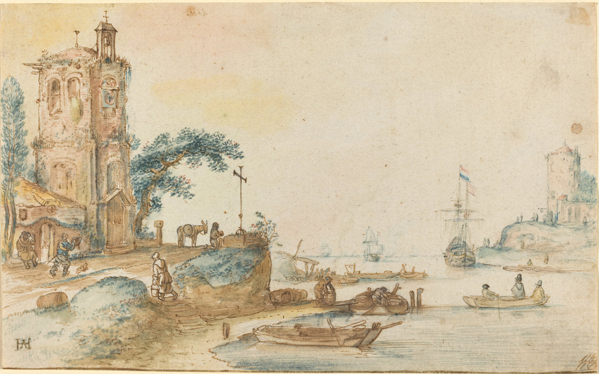 Scene with a Tower to the Left by Hendrick Avercamp (Dutch, 1585 - 1634), 16X12"(A3)Poster Print