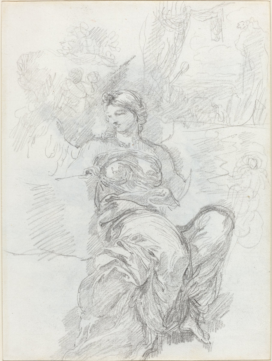 Seated Angel in a Landscape [recto] by Anicet-Charles-Gabriel Lemonnier (French, 1743 - 1824), 16X12"(A3)Poster Print