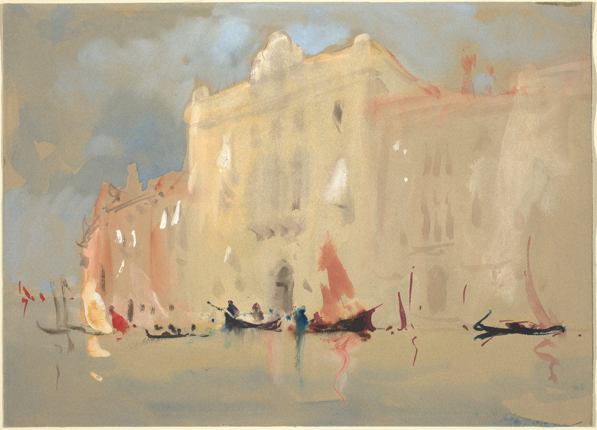 Gondolas Before a Palace on the Grand Canal in Venice by Hercules Brabazon Brabazon (British, 1821 - 1906), 16X12"(A3)Poster Print