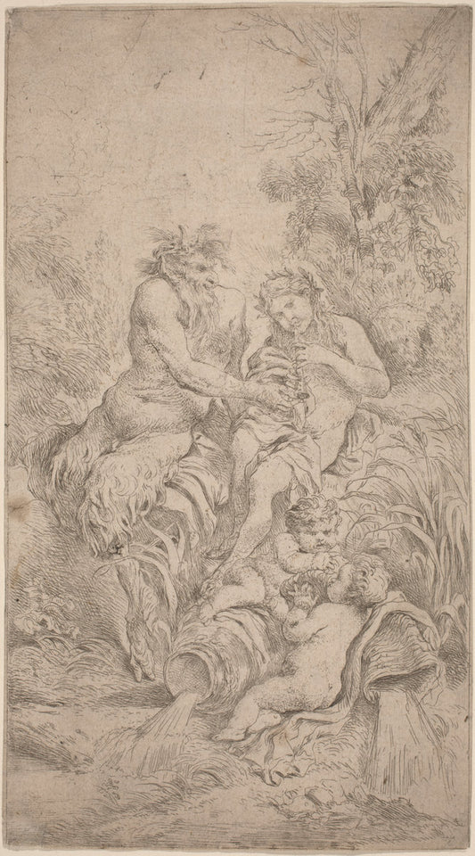 Pan and Olympus by Giovanni Benedetto Castiglione (Italian, 1609  - 1664), 16X12"(A3)Poster Print