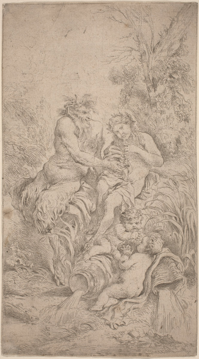 Pan and Olympus by Giovanni Benedetto Castiglione (Italian, 1609  - 1664), 16X12"(A3)Poster Print