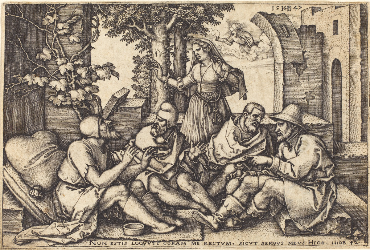 Job Conversing with His Friends by Sebald Beham (German, 1500 - 1550), 16X12"(A3)Poster Print