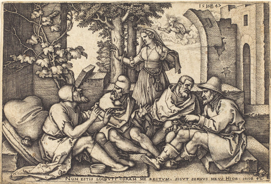 Job Conversing with His Friends by Sebald Beham (German, 1500 - 1550), 16X12"(A3)Poster Print